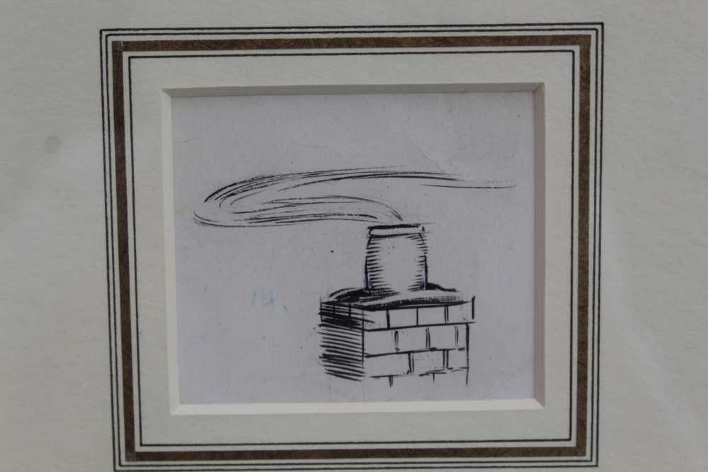Lot 1709 - Eileen Soper (1905-1990) pen and ink drawing - Chimney Pot, together with an etching - Xmas Greetings 1921, in glazed gilt frames 
Provenance: Chris Beetles Gallery