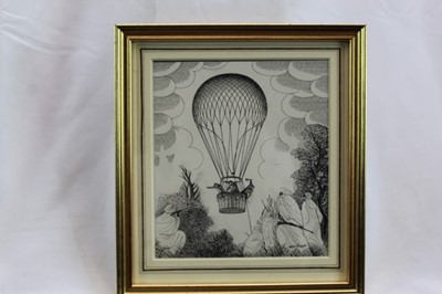 Lot 1830 - Eric Fraser (1902-1983) pen and ink on board - Five Weeks in a Balloon, signed, in glazed gilt frame 
Provenance: Chris Beetles Gallery, London