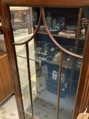 Lot 1020 - Edwardian inlaid mahogany display cabinet with glass shelves enclosed by two glazed doors, with two drawers below on square taper legs with spade feet, 111cm wide, 38cm deep, 171cm high