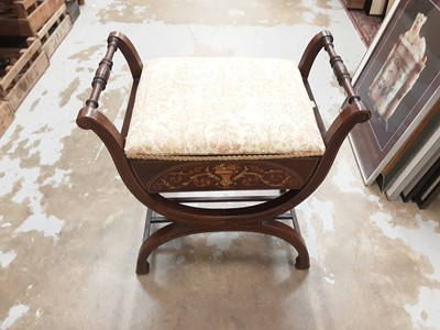 Lot 1021 - Edwardian inlaid mahogany piano stool with padded hinged seat