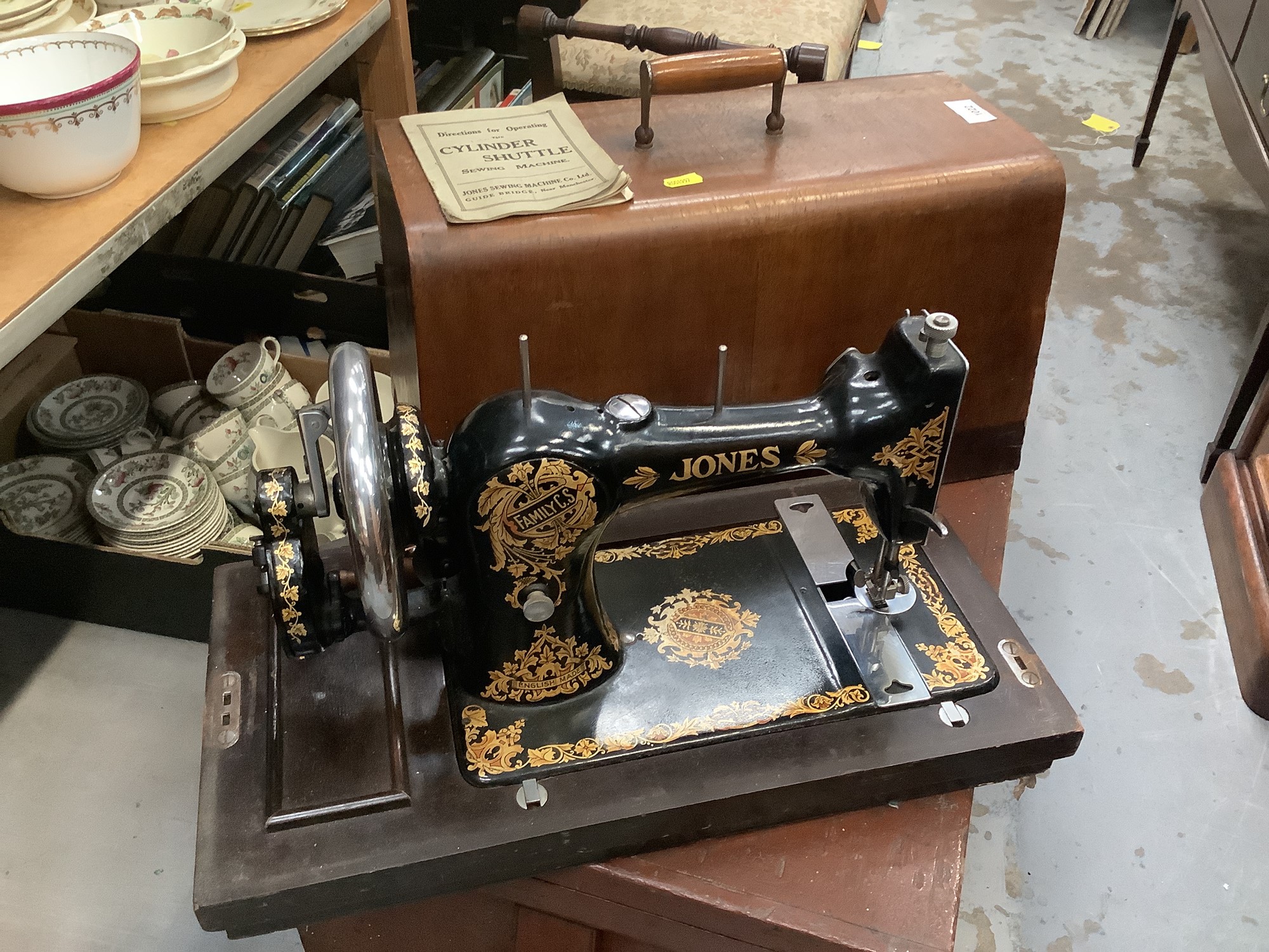 Lot 1022 Vintage Jones sewing machine in walnut case