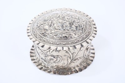 Lot 1963 - Late 19th century German silver box of circular form with ornate embossed