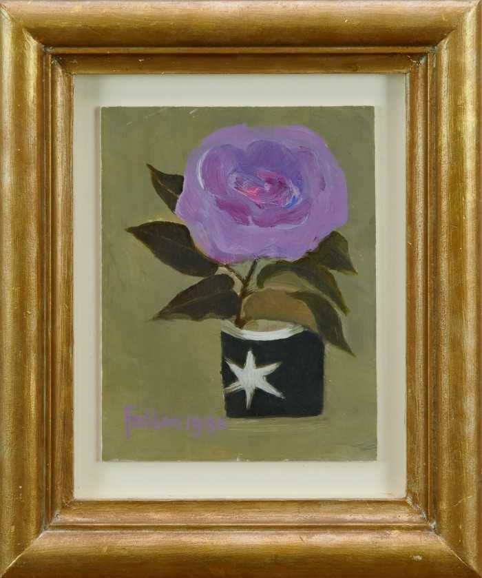 Lot 1775 - *Mary Fedden (1915-2012) oil on board - Lilac Rose, signed and dated 1990, 
20cm x 16cm, in glazed gilt frame 
Provenance: Thompson’s Gallery, London