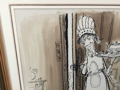 Lot 1844 - *Ronald Searle (1920-2011) pen, ink and monochrome watercolour – Imaginary Portraits: Ivy Compton-Burnett, signed, in glazed gilt frame 
Provenance: Chris Beetles Ltd., London