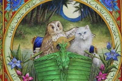 Lot 1787 - Debby Faulkner-Stevens (b. 1954) watercolour - 'The Owl and the Pussycat went to sea in a beautiful pea green boat', initialled and dated '03, in glazed gilt frame 
Provenance:  Chris Beetles Lrd,...