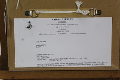 Lot 253 - Val Archer (b. 1946) oil on paper - Magherita, initialled, framed 
Provenance:  Chris Beetles Ltd, London