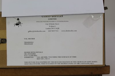 Lot 1869 - Val Archer (b. 1946), oil on paper - Triangoli, initialled, framed 
Provenance:  Chris Beetles Ltd, London