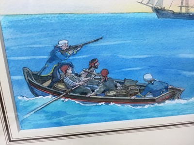 Lot 1882 - Michael Foreman (b. 1938) pencil and watercolour - 'The Squire raised his Gun, Treasure Island, in glazed gilt frame 
Provenance:  Chris Beetles Ltd, London