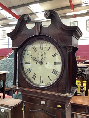 Lot 1038 - Nineteenth century oak longcase clock with circular dial, pendulum and two weights