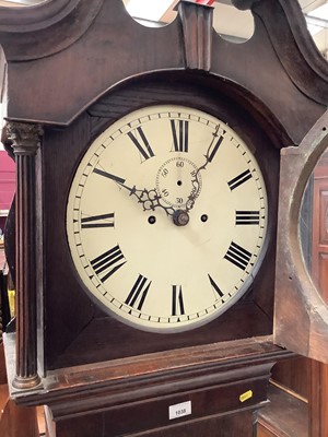 Lot 1038 - Nineteenth century oak longcase clock with circular dial, pendulum and two weights