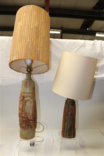 Lot 1009 - Two Bernard Rooke studio pottery table lamps