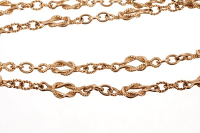 Lot 1987 - 9ct gold necklace with knot and rope twist links, London 1995, approximately 78cm length.