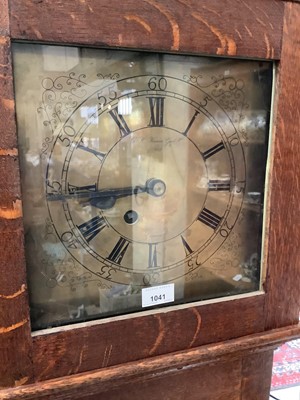 Lot 1041 - Antique oak cased longcase clock with brass dial, signed and dated 1913