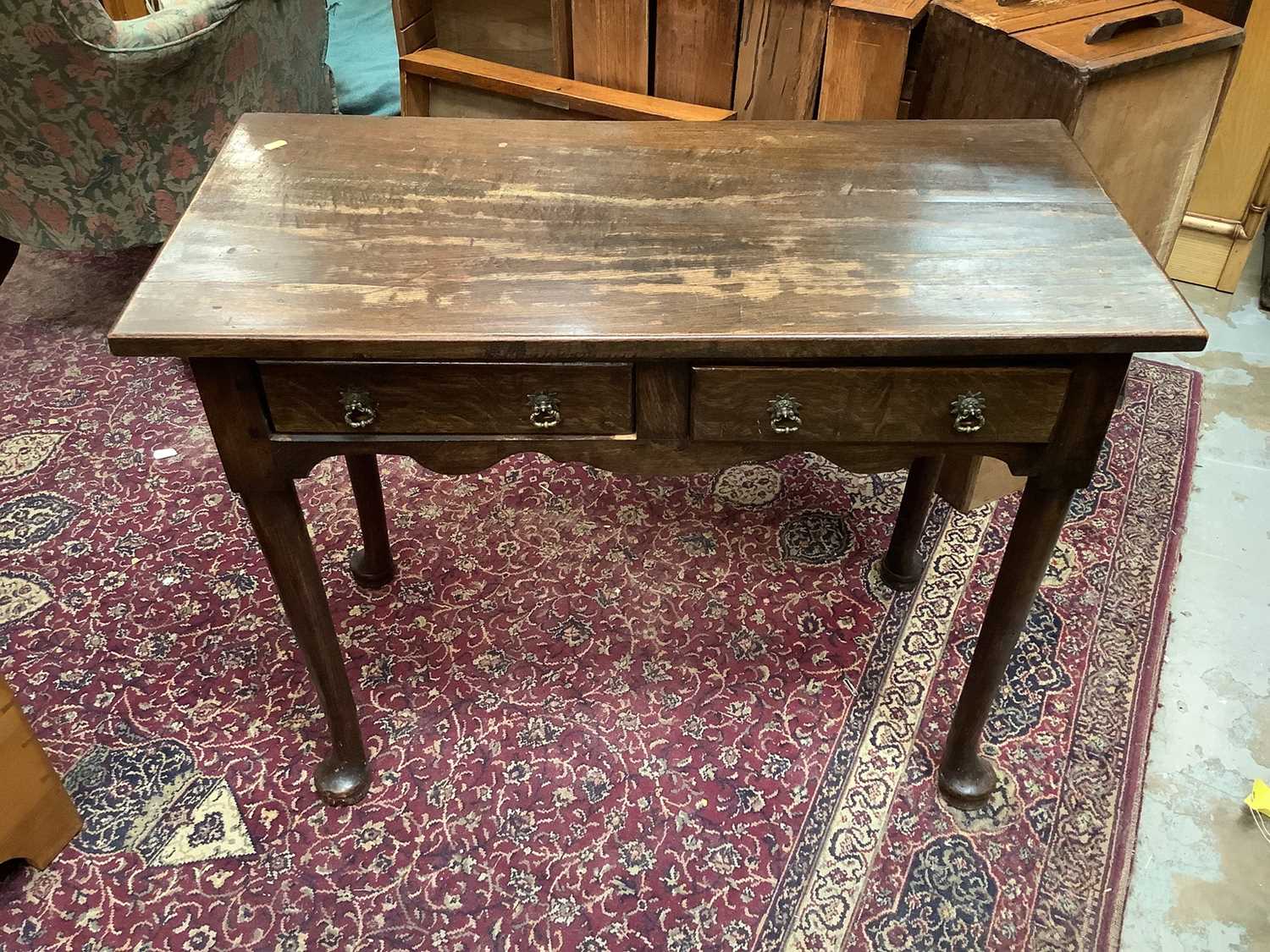 Lot 1045 - Antique oak side table with two drawers on