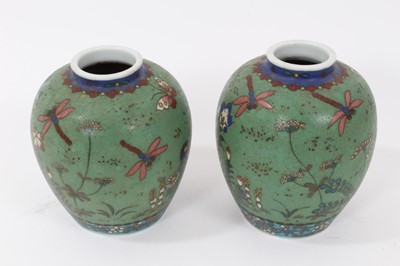 Lot 124 - Pair of Japanese pottery vases with character marks to bases