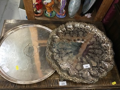 Lot 394 - Victorian silver plated salver with rococo border and plainer salver (2)