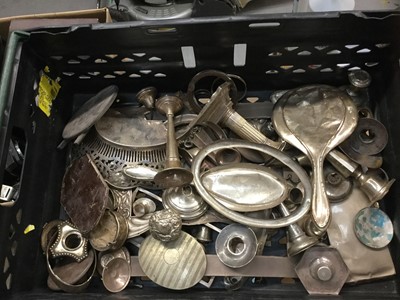 Lot 706 - Ex. Silversmiths stock- One box containing a large quantity of scrap silver and white metal items and fragments to include vases, candlesticks and photograph frames (qty)