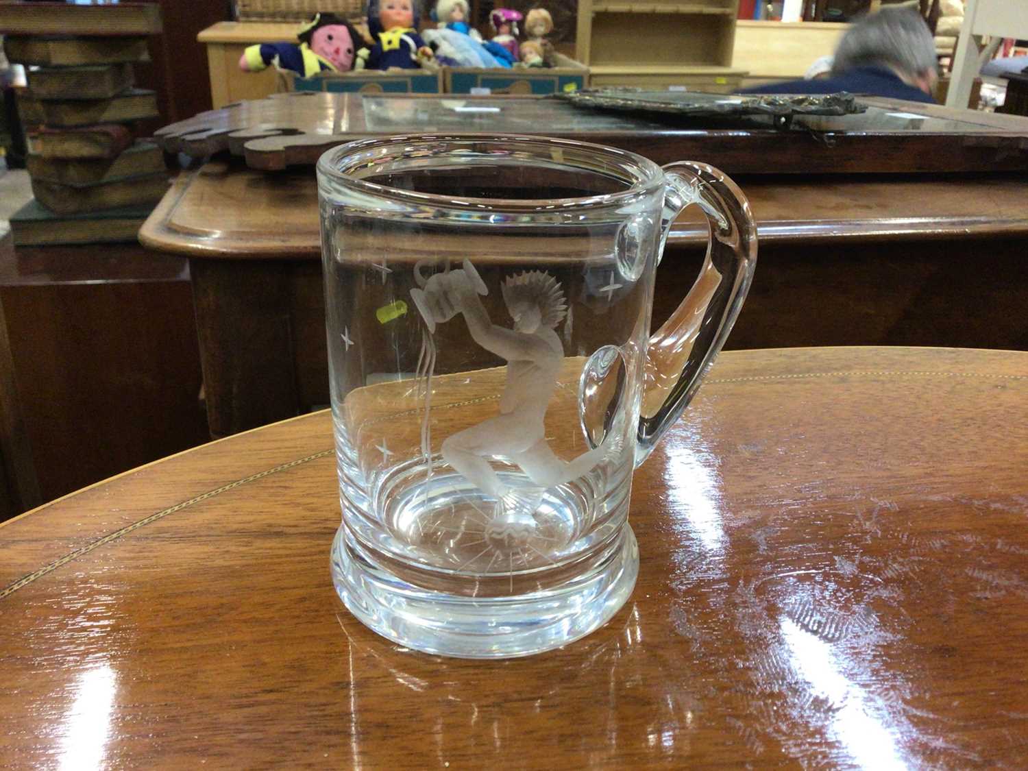 Lot 54 - Glass mug engraved with Mythological figure to side