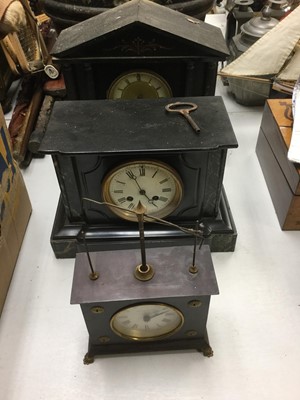 Lot 335 - Two black slate mantel clocks and one other mantel clock (3)