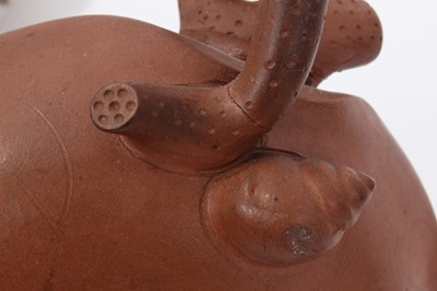 Lot 146 - Two interesting Chinese terracotta teapots, one depicting lotus leaf with frog and snail