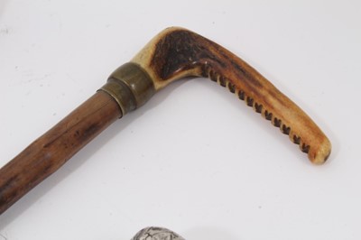 Lot 760 - 19th century Anglo-Chinese silver mounted ebony cane cane, two other canes and riding crop