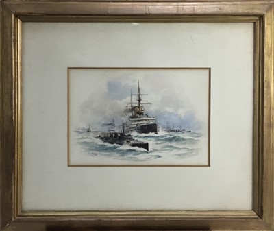 Lot 223 - William Stephen Tomkin (1861-1940) watercolour - Destroyers at Sea, signed and dated 1902
