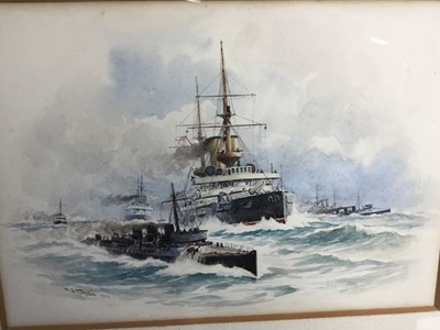 Lot 178 - William Stephen Tomkin (1861-1940) watercolour - Destroyers at Sea, signed and dated 1902