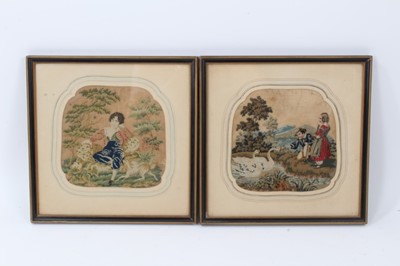 Lot 874 - Small near pair of early 19th century embroidered panels