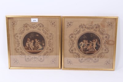 Lot 879 - After Bartolozzi pair of coloured engravings of cherubs