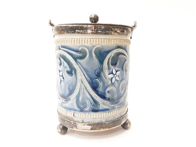 Lot 1157 - Doulton lambeth biscuit barrel of good colour and design, Potters mark beneath