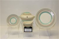 Lot 1032 - Susie Cooper blue, pink and grey banded dinner...