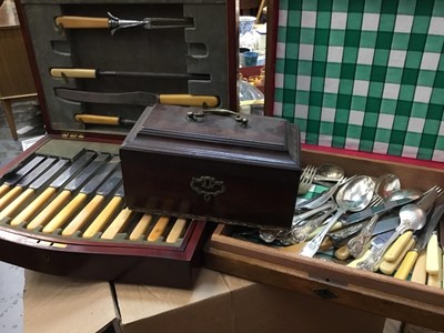 Lot 563 - Georgian tea caddy, old games and cased cutlery sets