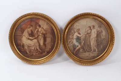 Lot 875 - Pair of Regency period tondo Bartolozzi engravings in classical style, label to reverse Rowley Gallery, Kensington Church Street