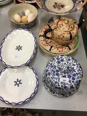 Lot 566 - Victorian cheese dome , Poole bowl and decorated china and alabaster eggs