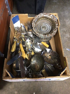 Lot 235 - One box of silver plate, including bottle coasters and cutlery