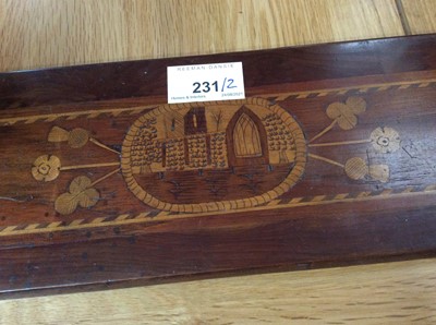 Lot 231 - 19th century Killarney inlaid book rest, together with a Tunbridgeware book rest. (2)