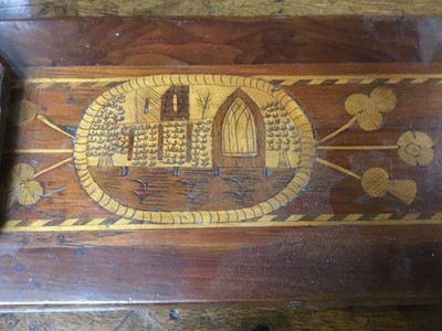 Lot 231 - 19th century Killarney inlaid book rest, together with a Tunbridgeware book rest. (2)