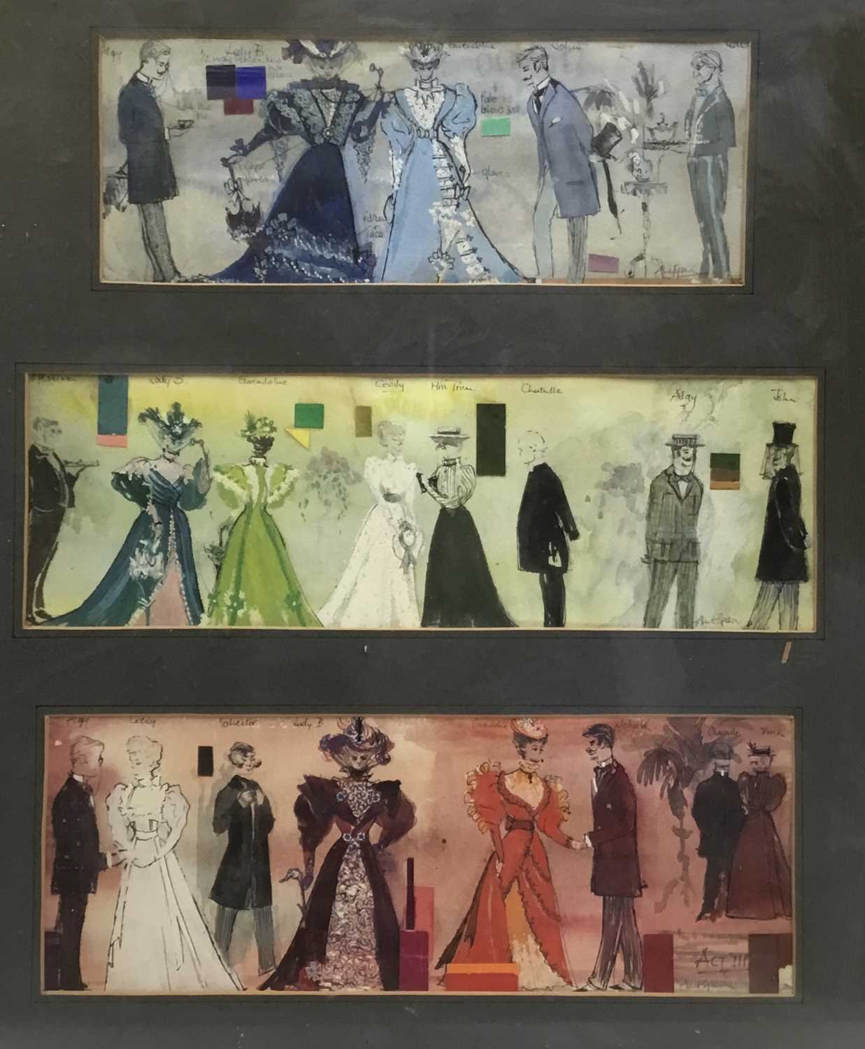 Lot 37 - Costume designs for The Importance of Being Earnest, framed watercolour, indistinctly signed