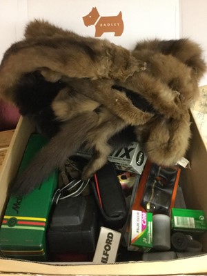 Lot 358 - One box of fur stoles and camera accessories