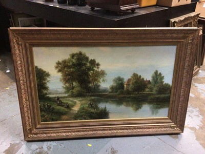 Lot 242 - Large gilt framed oil painting, landscape, signed B. Fielder, 89cm x 51cm, 112cm x 74cm inc. frame