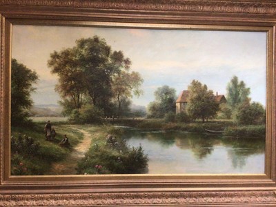 Lot 242 - Large gilt framed oil painting, landscape, signed B. Fielder, 89cm x 51cm, 112cm x 74cm inc. frame