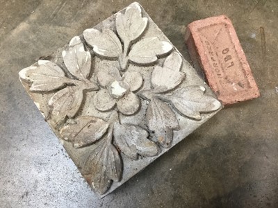 Lot 365 - Novelty miniature brick together with a Victorian ornamental tile