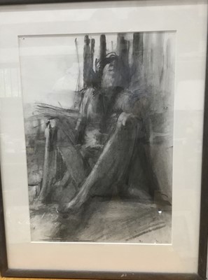 Lot 569 - English School, Contemporary, charcoal nude study, 44 x 33cm, glazed frame, together with other charcoal works of ballerinas and other subject, various other pictures and prints