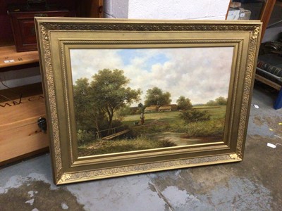 Lot 368 - Large gilt framed oil painting, landscape, signed B. Fielder, 74cm x 49cm, 98cm x 73cm inc. frame