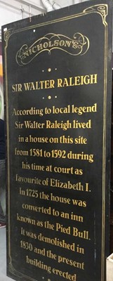 Lot 383 - Large painted pub sign for Sir Walter Raleigh Pub