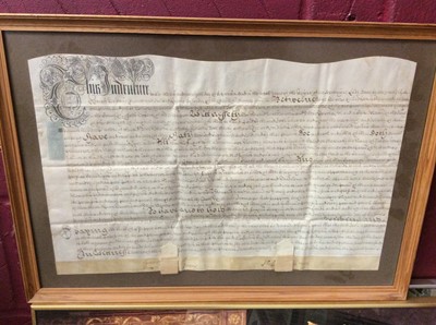 Lot 390 - Antique indenture, large framed opera poster prints, decorative pictures including studies of chickens, sporting prints etc