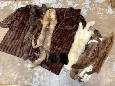 Lot 397 - Selection of furs including Mink Coat, Musquash Coat, Artic fox stole, other stoles and fur items.