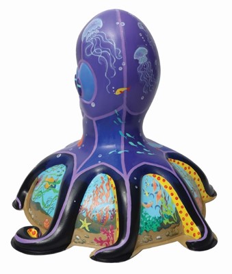 Lot 6 - Guardian of the Seas by Lavinia Hamer – Purple 'guardian' character with underwater scenes on base