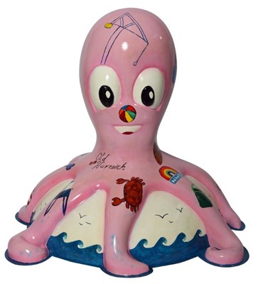 Lot 16 - Tattootapus by Imogen Suddaby – Pink character with Harwich and marine themed 'tattoo' style symbols