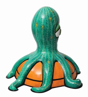 Lot 18 - Cactopus! by Jenny Leonard – Bright green cactus character on orange plant pot